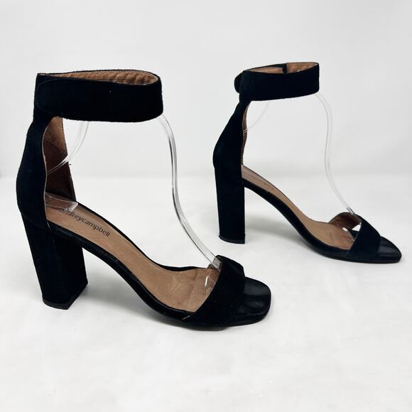 [Jeffrey Campbell] Black Holvey Suede Ankle Strap Chunky Block Heel Sandals Sz 9 - Picture 2 of 12